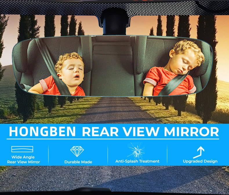Image of CarFrill 11.8 inch Universal Interior Rear View Mirror for Driving Test, Learner Instructor | Anti-Glare Rear View Mirror for Car SUV CRV Trucks | Clip-On Wide Angle Convex Mirror.