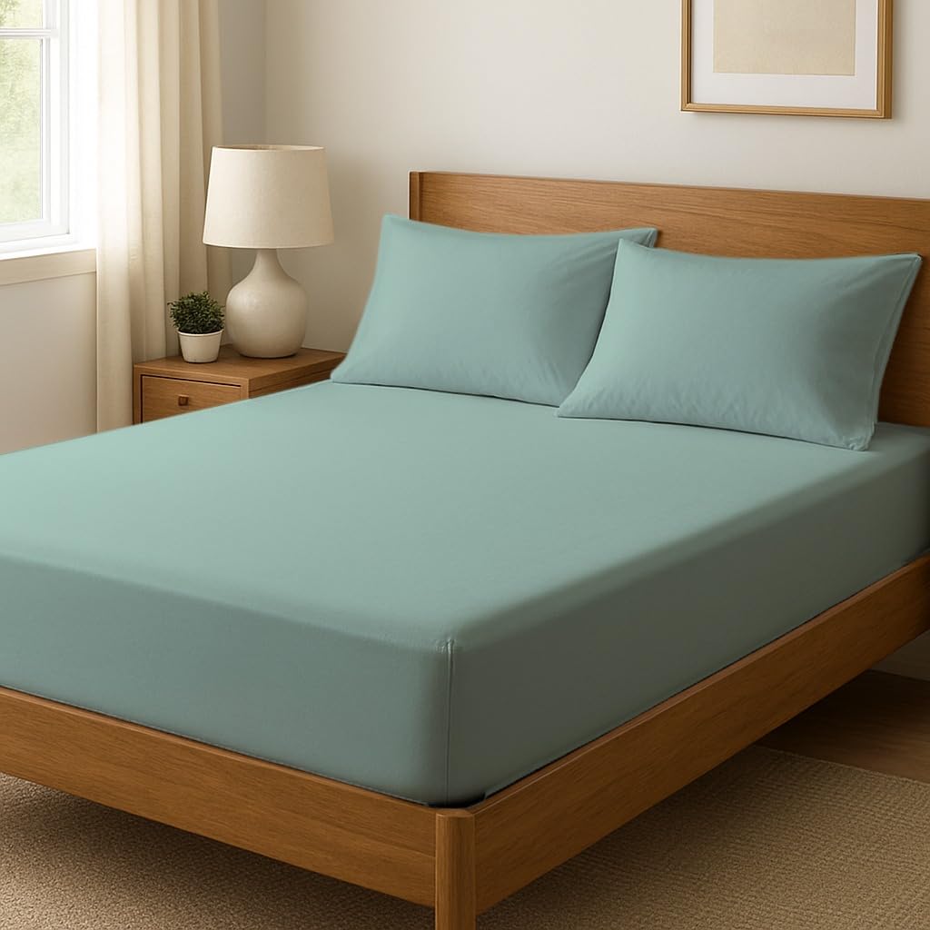 Novexa 100% Egyptian Cotton King Fitted Sheets 400 Thread Count 35cm Deep Cooling Hotel Quality Bed Sheet Luxury Ultra Soft Bottom Duck Egg Fitted Bedsheets