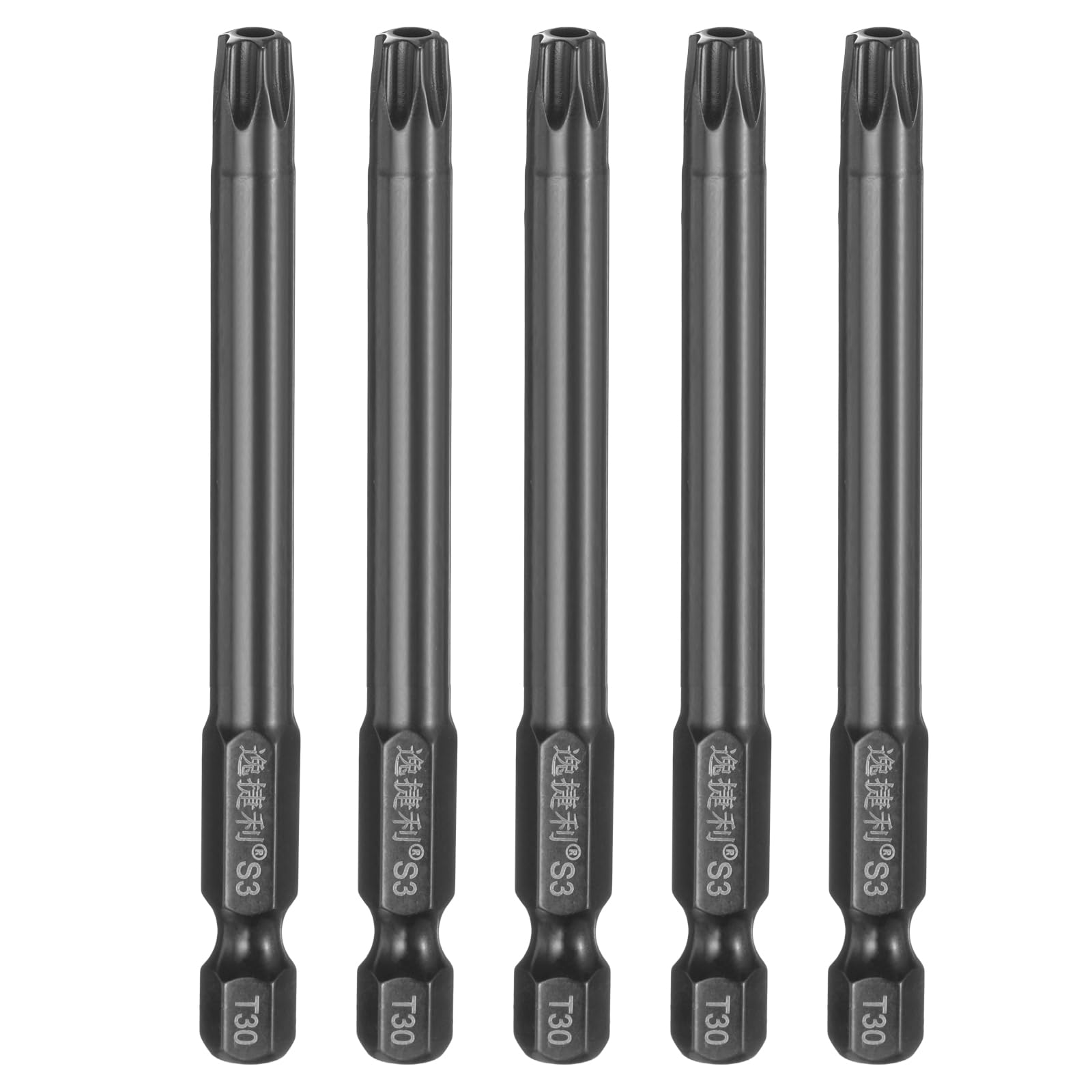 sourcing map 5pcs T30 Security Torx Head Screwdriver Bit 1/4" Hex Shank 3" (75mm) Long Magnetic Tamper Proof 6 Point Star Screw Driver Drill Bit S3 Steel Mirror Polished Power Tool with Hole