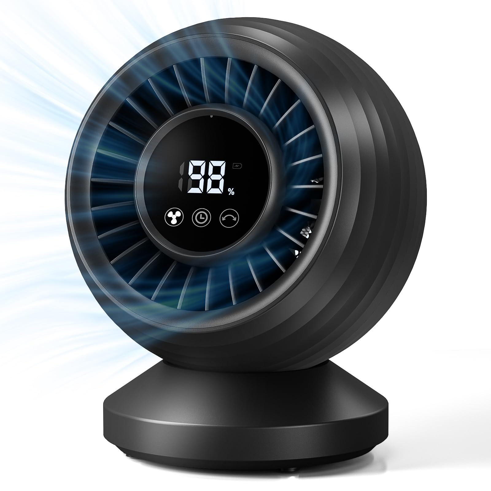 Ventilateur de Table Silencieux 22 dB, Circulateur d’Air 3D Turbo, Oscillation 120°, 7 Vitesses, Batterie 12000 mAh, Écran Tactile LED, Ventilateur de Bureau pour Chambre, Salon et Bureau – Noir