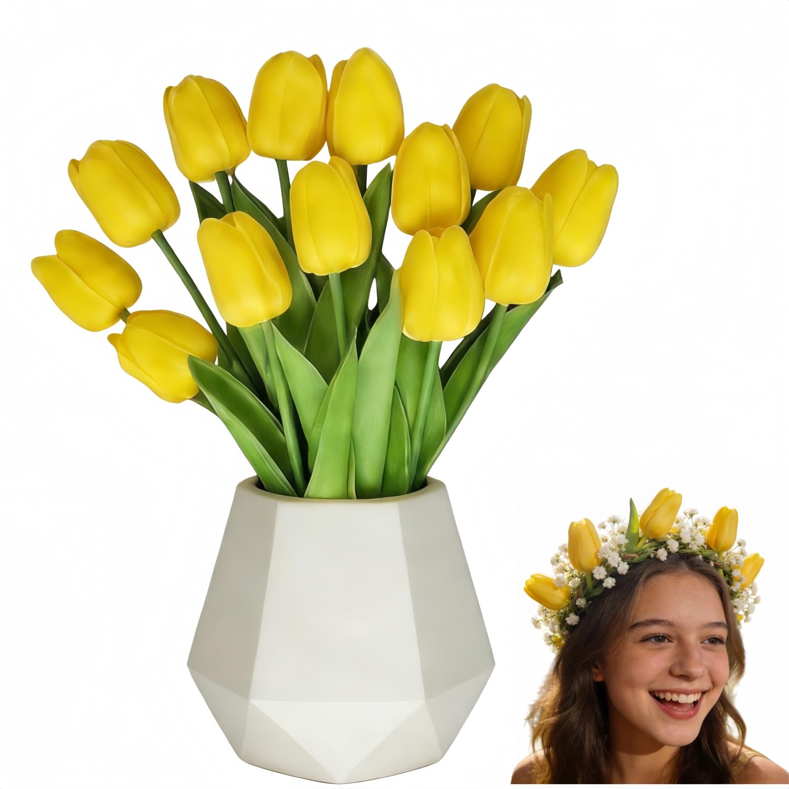 Huanyo Yellow 10Pcs Real Touch Artificial Tulip Flowers, Fake Tulips Bouquet For Wedding, Home, Garden And Party Decoration (Yellow)