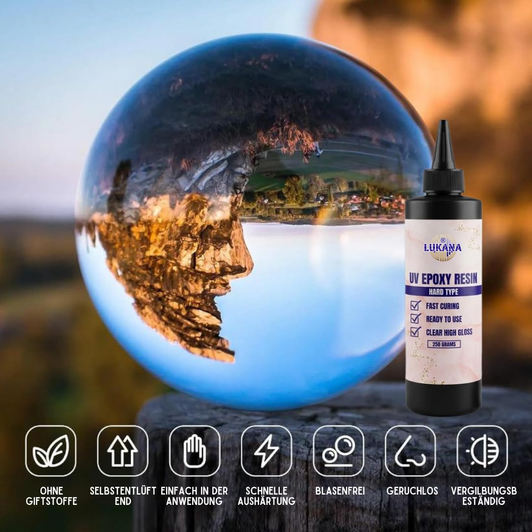 Lukana UV Resin Set mit Lampe 36W – Epoxidharz Starter Set 250g – Schmuck Set DIY komplett – UV Harz ohne Mischen, transparent, schnell härtend – Zubehör für Schmuckherstellung
