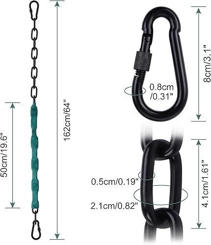 Miniatura 2 de JACNITAD Cadena de silla colgante de 64 pulgadas (2) + 4 eslabones rápidos gratis, rodamiento de carga de 1000 libras, columpios de patio de juegos
