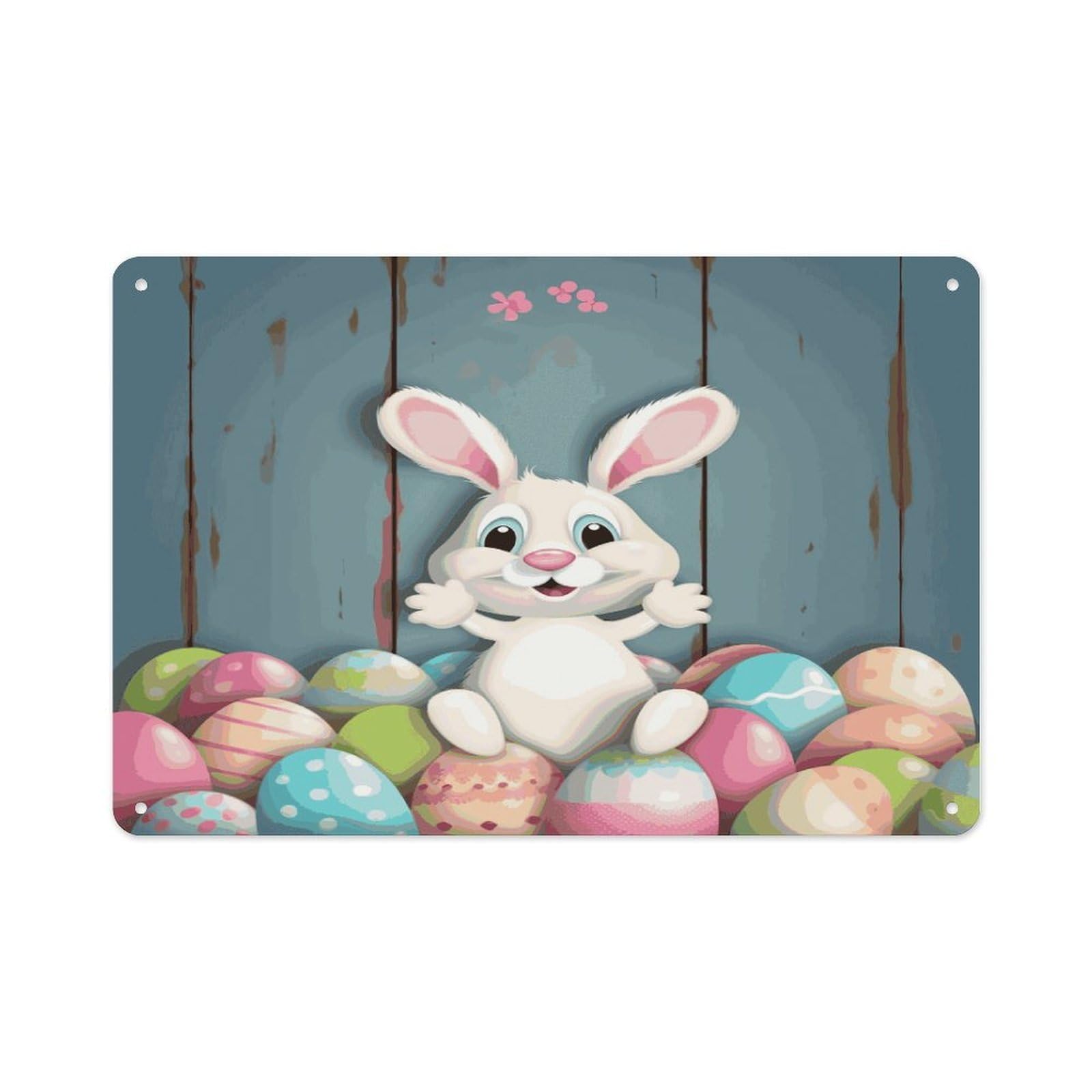 Btcowzrv Style Happy Easter Eggs Bunny Tail Metal Sign 7.9 X 11.8 Inch, Aluminum Sign Wall Art Decor Easy To Install, Decorative Plaque For Home Bar Kitchen Pub Shop Garage