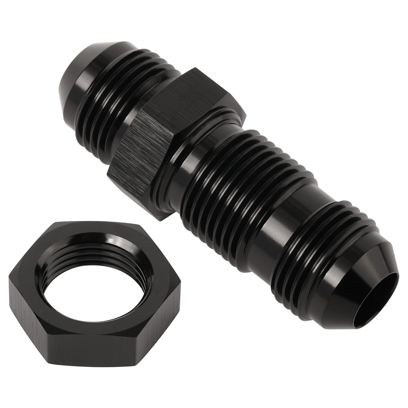 Podavelle 8AN Male Flare Straight Bulkhead Fitting Adapter with 8AN Nut Aluminum Black