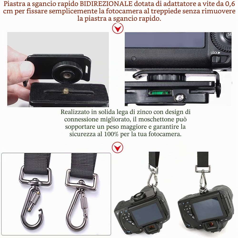ZTO Ztowoto Cinghia per fotocamera Doppia tracolla per fotocamera Cinghia per tracolla regolabile a sgancio rapido Doppia fotocamera Tether Strap e Tether di sicurezza per DSLR SLR Camera (ztowoto-1)