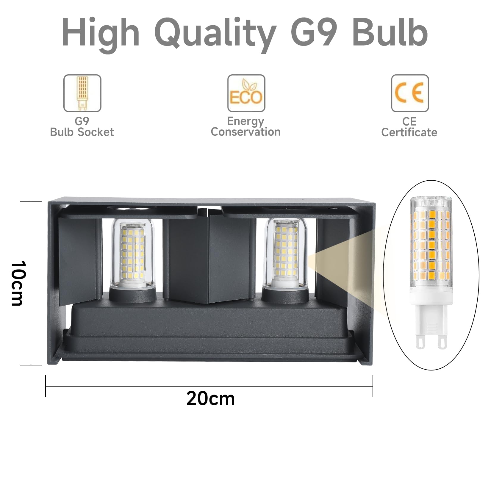 4 Pezzi G9 Applique da Parete Esterno/Interno con Lampadina Sostituibile IP65 impermeabile Lampada da Parete Esterne Alluminio Angolo del Fascio Regolabile Retangolo Antracite, 3000K Luce Caldo