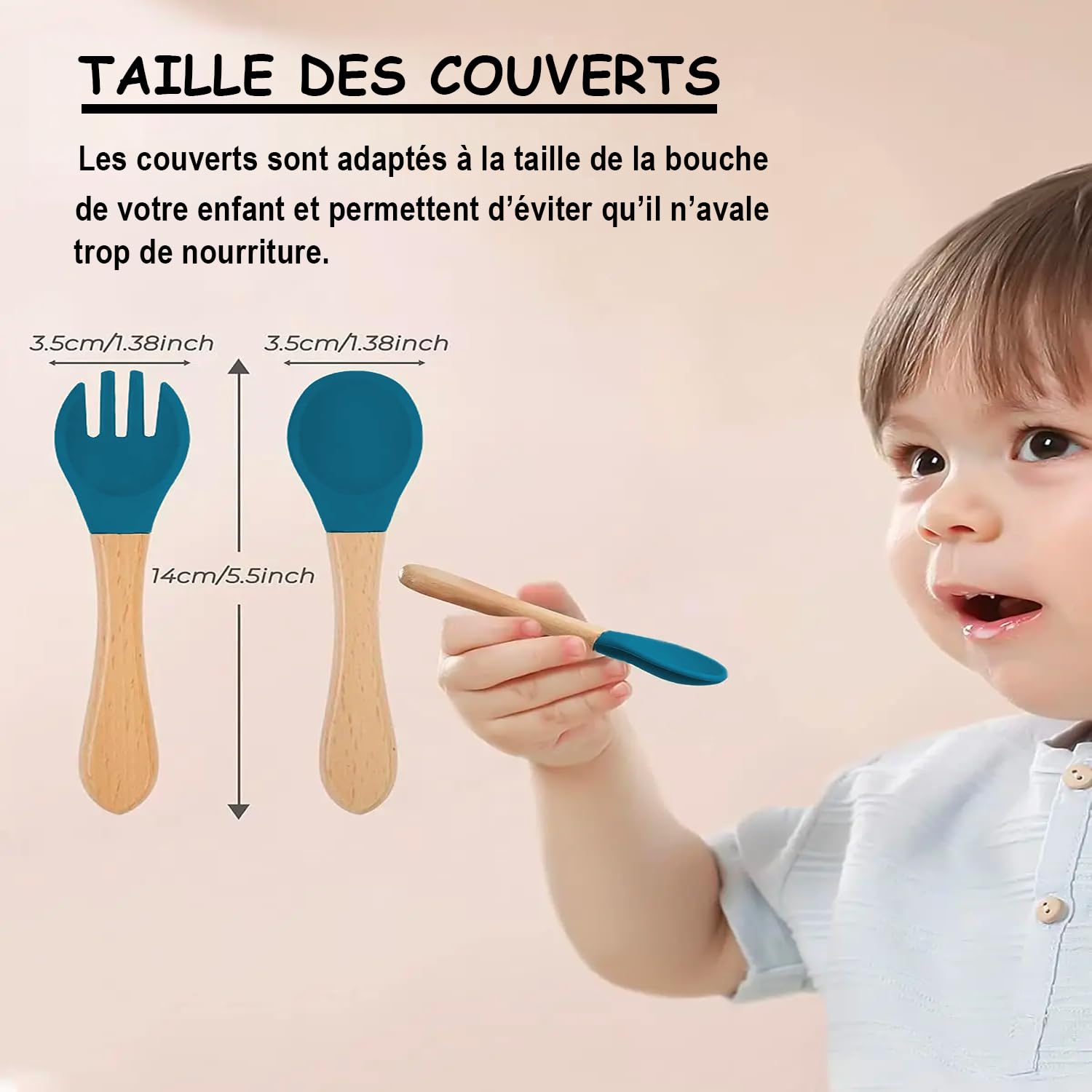 Obiboo Set Repas Bébé avec Assiette à Ventouse en silicone et Couverts Personnalisables, Cadeau de Baptême et Naissance Prénom (Bleu marine)