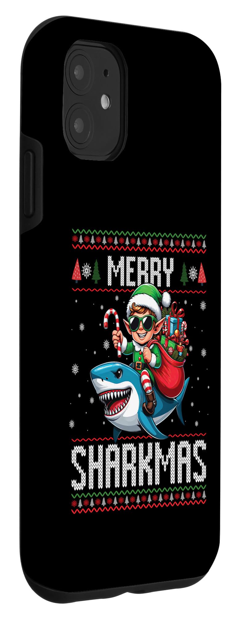 iPhone 11 Merry Sharkmas Elf Riding Shark Ugly Christmas Xmas Party Case - Image 3