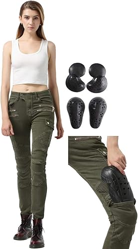 Takuey Pantalones de mezclilla para mujer, pantalones de protección para motociclismo, carreras de motocross, ciclismo (26, verde militar), Verde