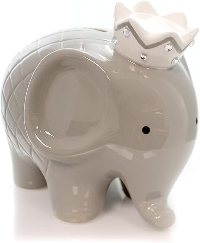 Child to Cherish Alcancía de elefante de coco de cerámica, color gris