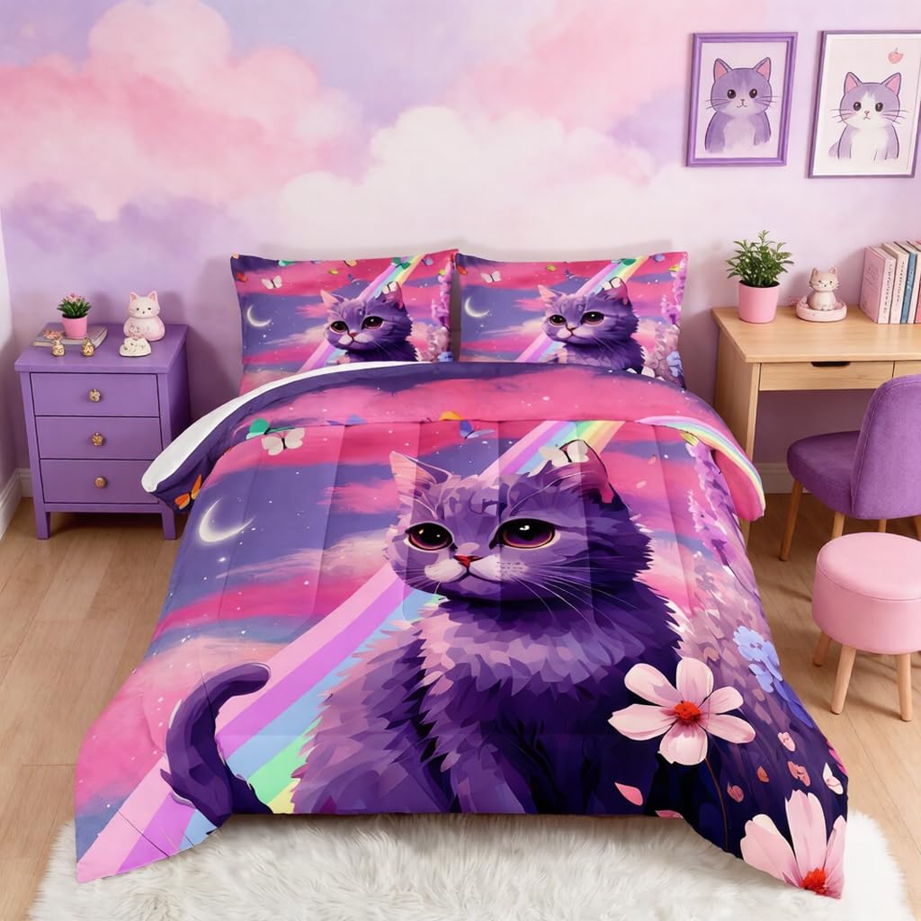 Parure de lit chat arc-en-ciel violette pour en finir avec les chambres d ado ternes