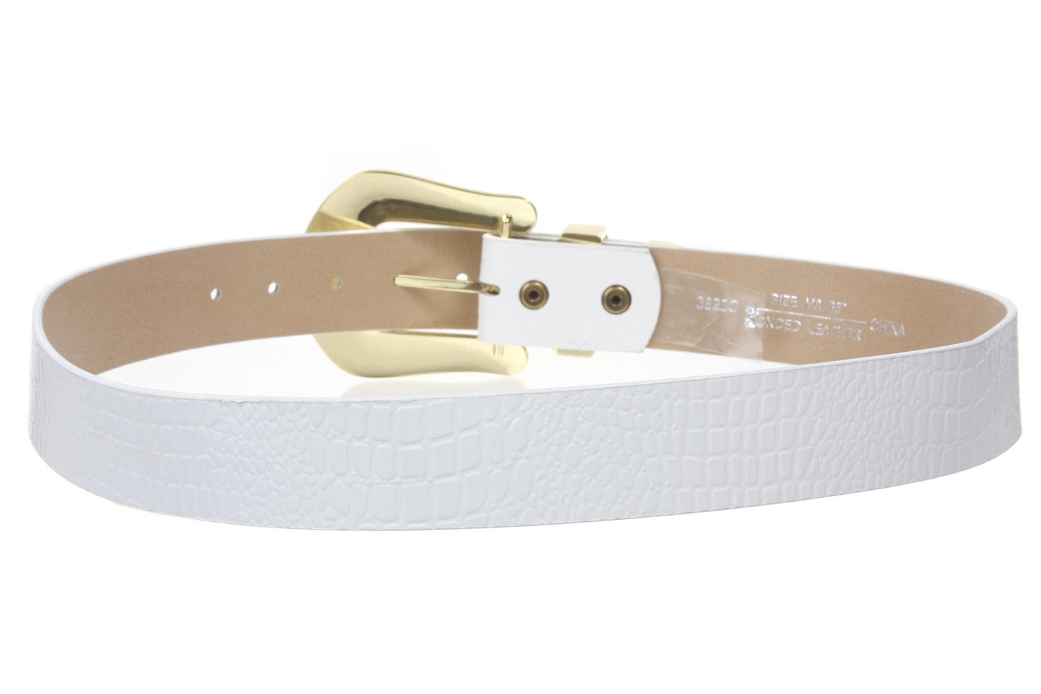 BeltsandStuds Man Women Snap on belt with Sward Cross Shield buckle M 34 White