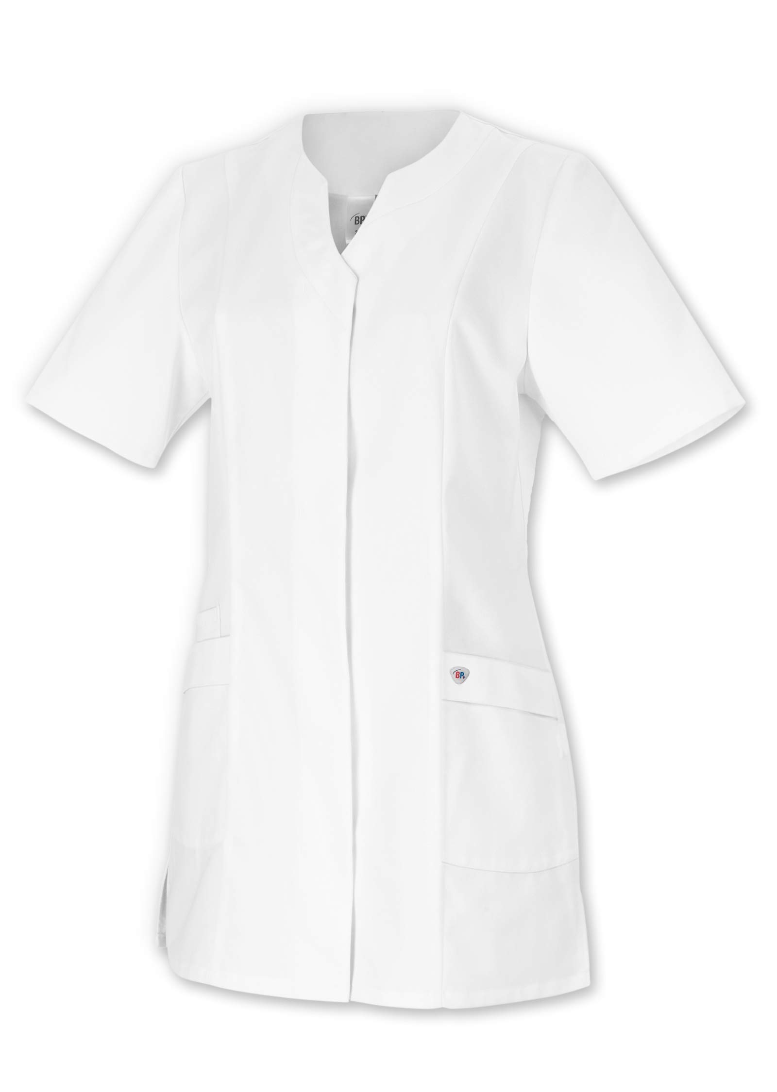 BP 1639-485-21/16n, Women's tunic, 1/2 sleeve, V-neck with concealed press-stud band 215,00 g/m², fabric blend, Color white, Size 16n