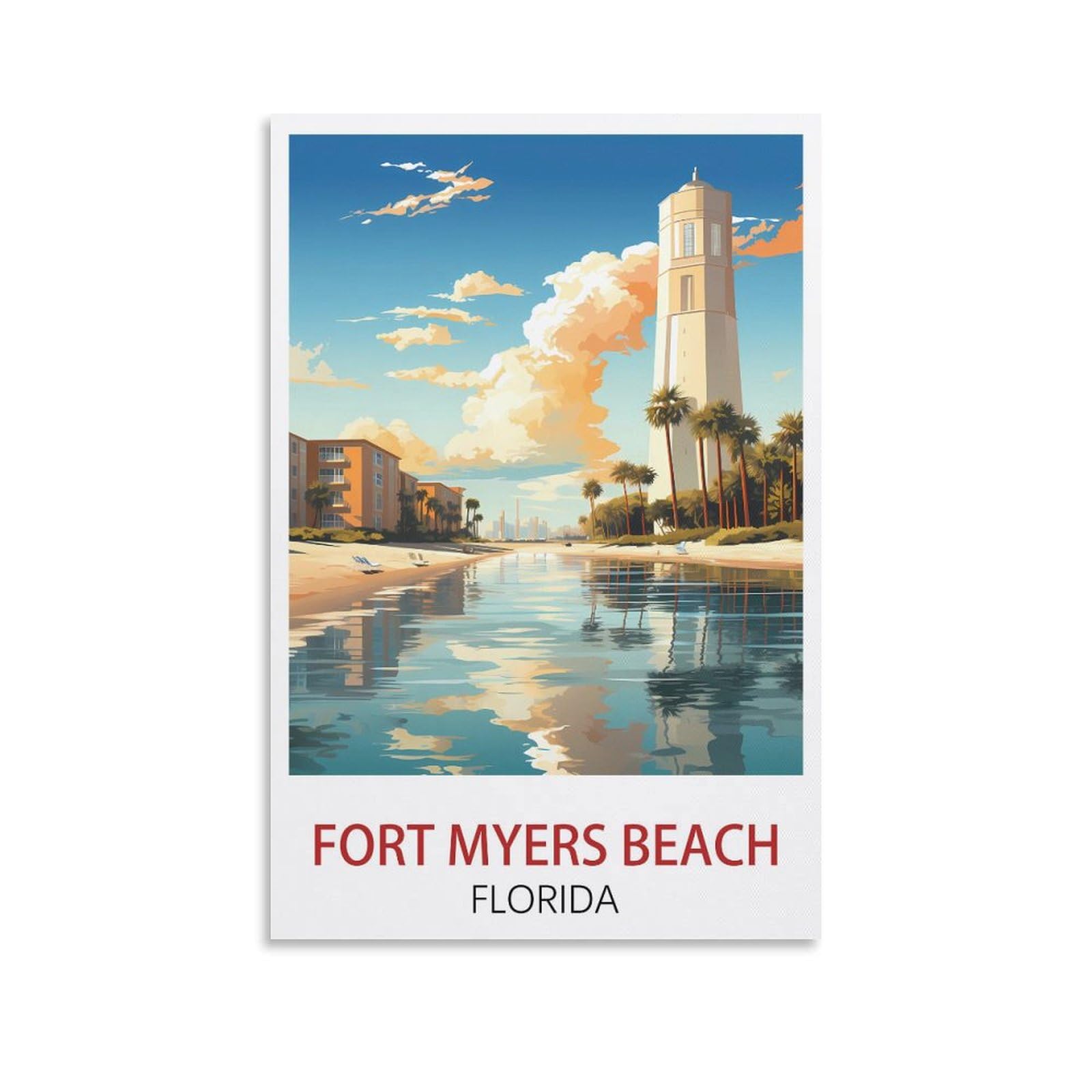 EZMLFA Diamond Art Kits Adults,Fort Myers Beach Florida,5D DIY Diamond Art Kits for Beginners Round Full Drill Diamond Painting for Home Wall Decoration Gift 40x40cm
