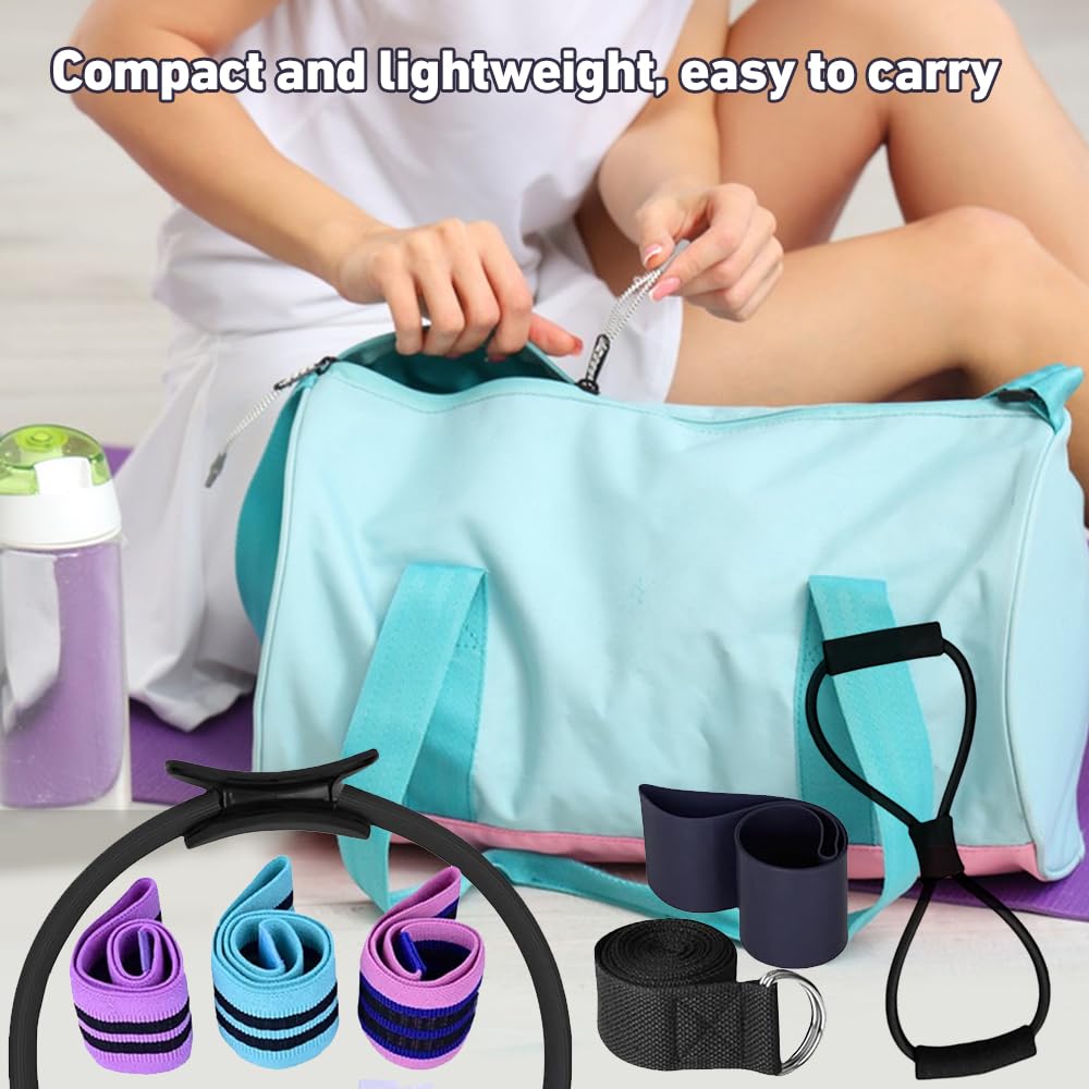 Pilates Set, 11 Teilige Pilates Zubehör, Yoga Set Mit Yoga Gurt Widerstandsring, Pilatesball, Stärken des Rumpfes Und Fitness, Für Bauch Beine Po Heimtraining Und Studio-Workout (Schwarz)