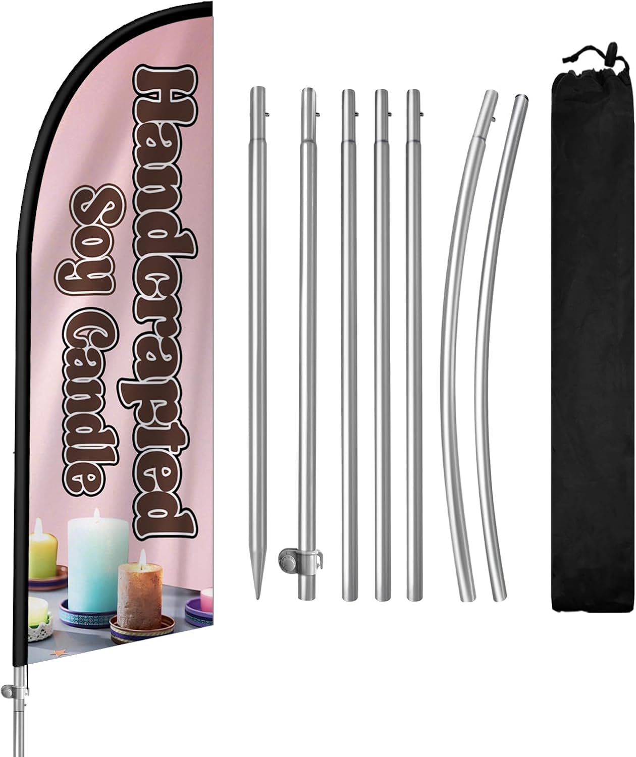 Handcrafted Soy Candles Feather Flag, 8FT Swooper Flag Signs Banner, Eye Catching Business Falg with Stainless Steel Flagpole, Ground Stake for Store Advertising
