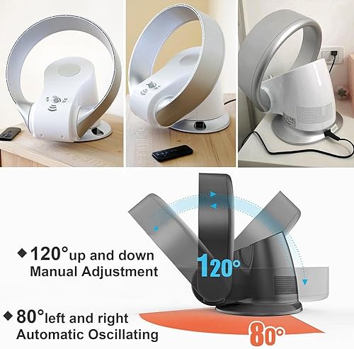 Miniatura 7 de Ventiladores montados en la pared, ventilador de pared sin aspas de 12 pulgadas con control remoto, ventilador de escritorio sin aspas para el