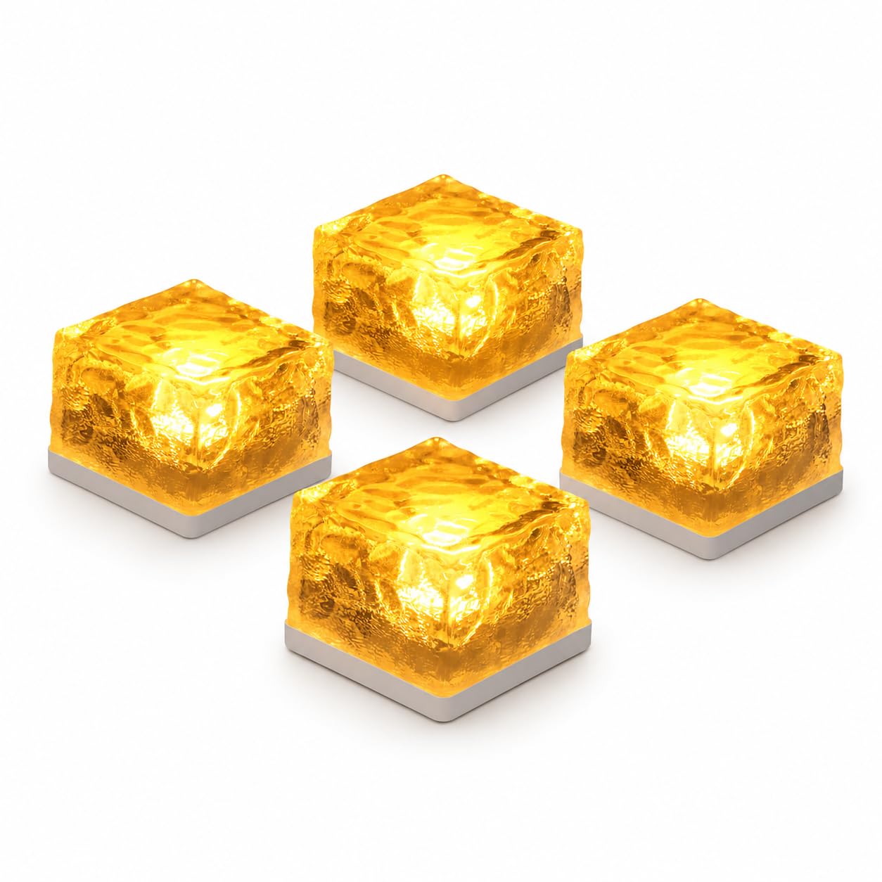 GWSOLAR Solar Ground Lights 4 Pack, Sodium-Style Warm Glow, 7cm Brick Ice Glass Design, Auto On/Off, IP65 Waterproof Outdoor Garden Lights for Pathway, Patio & Tabletop — image 1