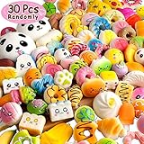 BUDI [Upgraded] Coluans 30 Pcs Kawaii Squishies Super Slow Rising Jumbo/Medium/Mini Random Cake Bread Panda Bun with Phone Straps Kids Pretend Play Squishies Charms
