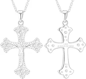 Cross Necklace for Women 18K Gold Silver Plated Jesus Cross Pendant Jewelry Birthday Gifts for Women Girls 16+3 Inches