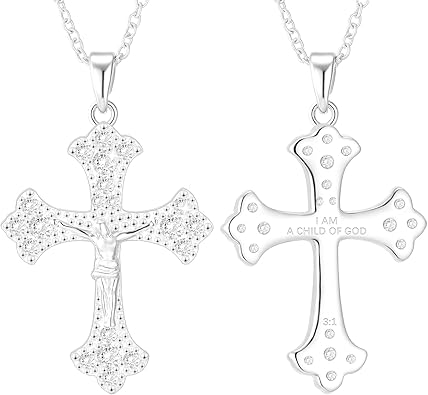 Cross Necklace for Women 18K Gold Silver Plated Jesus Cross Pendant Jewelry Birthday Gifts for Women Girls 16+3 Inches