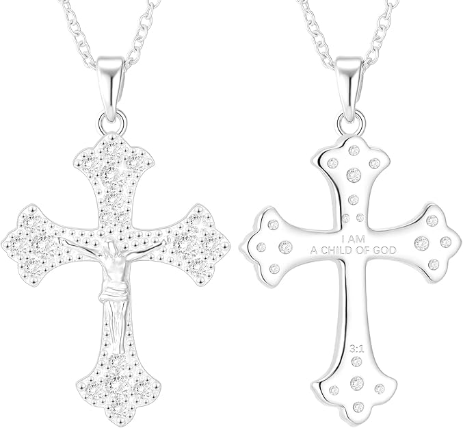 Cross Necklace for Women 18K Gold Silver Plated Jesus Cross Pendant Jewelry Birthday Gifts for Women Girls 16+3 Inches