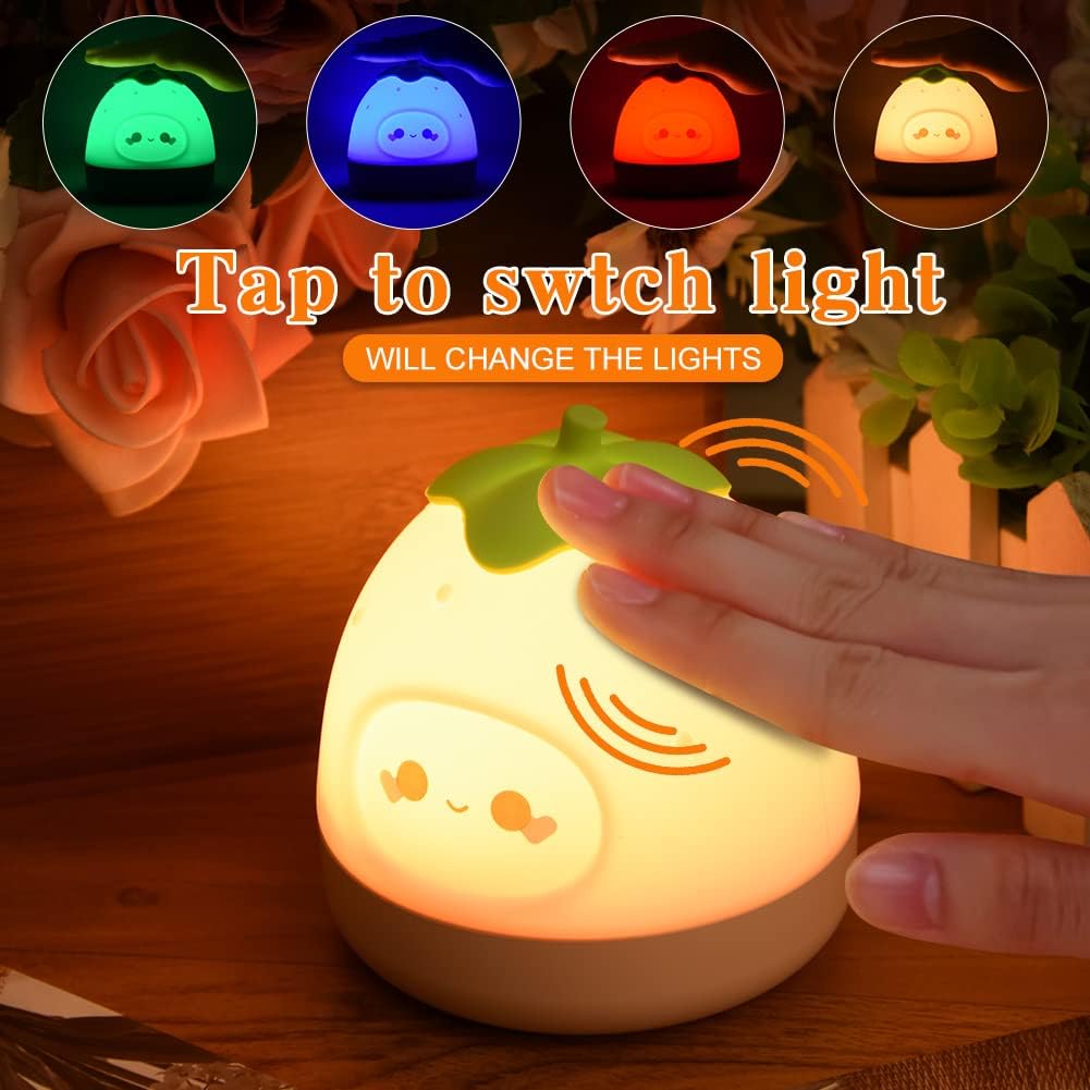 Strawberry Night Light - Cute Silicone Strawberry Lamp - USB Rechargeable - 5 Lighting Modes - Touch Bedside Color Changing Lamp for Valentine's Day Anniversary Wedding Birthday(Pink)