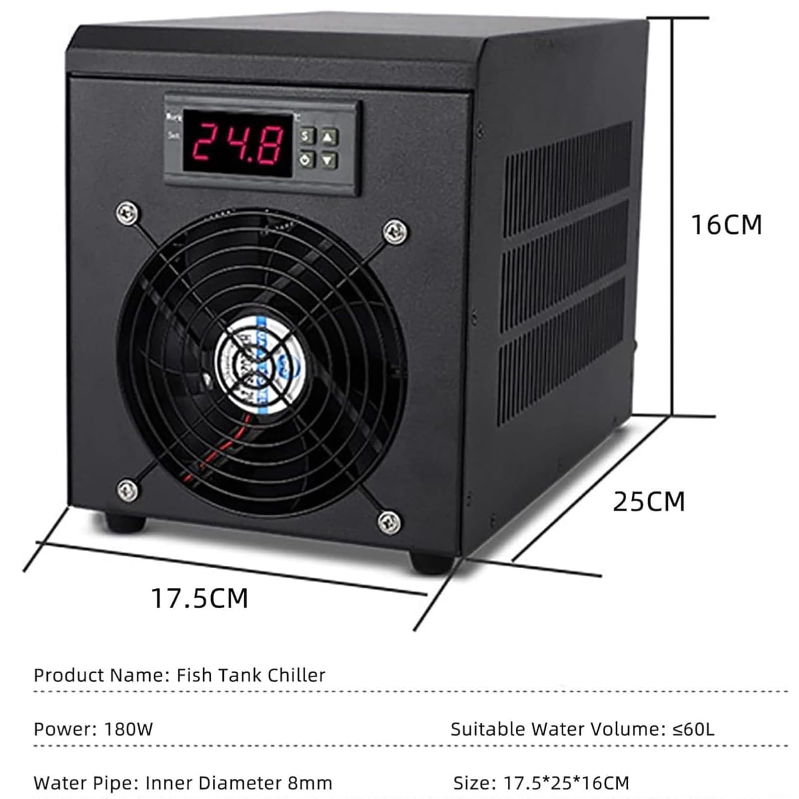 Enfriador para Acuario 60L/160L/300L, Máquina Silenciosa de Refrigeración por Agua con Compresor para Baño de Hielo & Pecera - Sistema de Control de Temperatura para Acuarios de Agua Dulce & Mari 60L