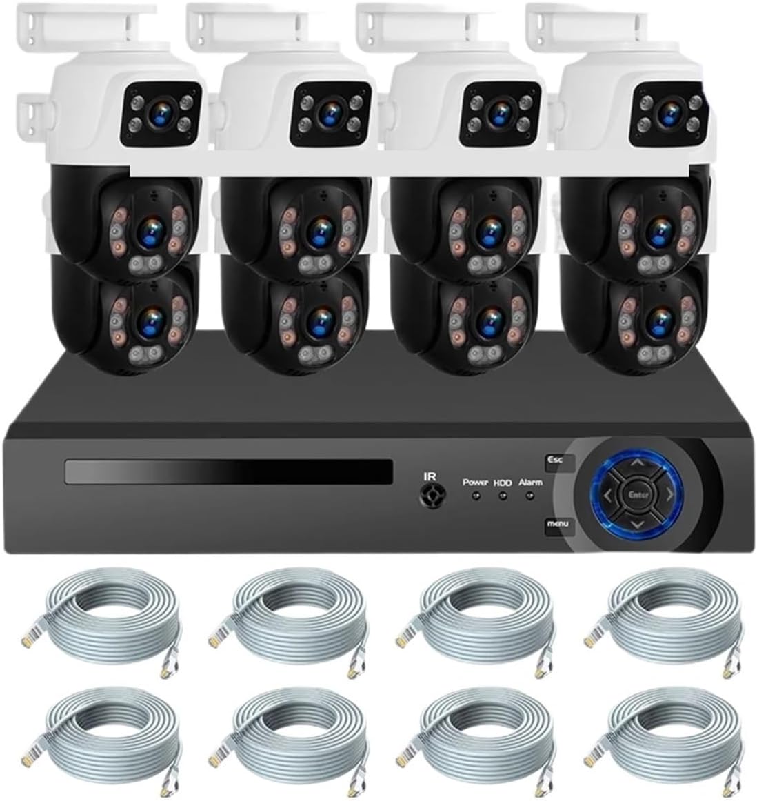 Waterproof 6MP HD POE Surveillance Camera System Dual Lens PTZ WiFi IP Home Security 4CH 8CH POE NVR Video H.265 CCTV Kit(3T(户外运动),8CH and 8PCS 6MP)