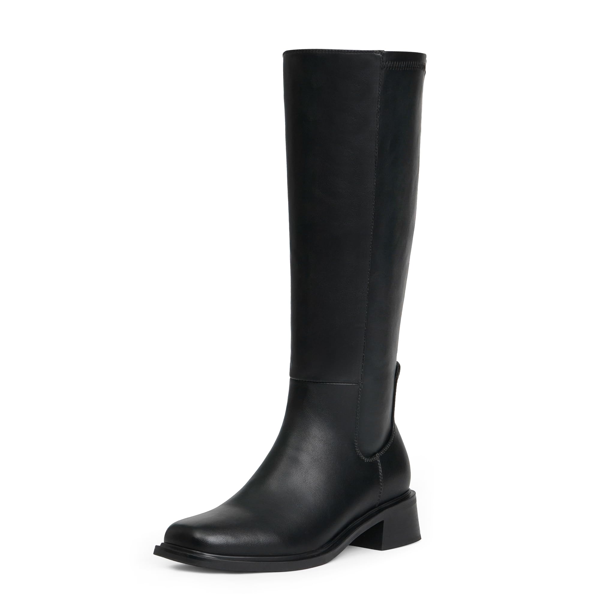 Modatope Knee High Boots for Women Low Heel Square Toe Side Zipper Fall Long Tall Boots Women Faux
