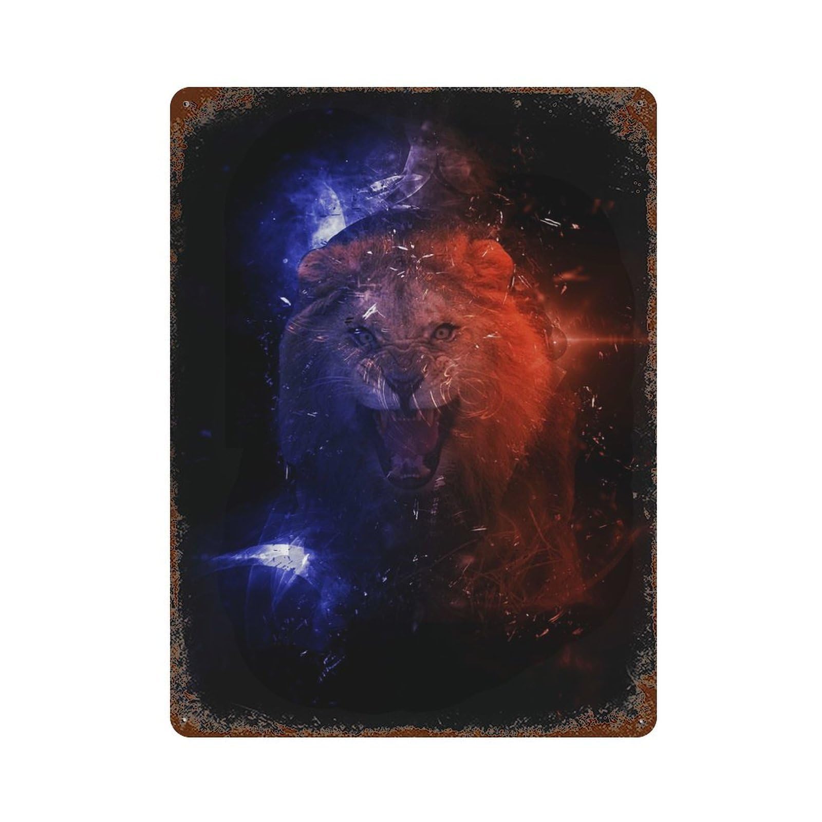 Rust Effect Fantasy Lion Rusty Metal Tin Sign 15.7"x11.8", Old School Wall Decor for Cafe, Home Bar And Lounge Decor