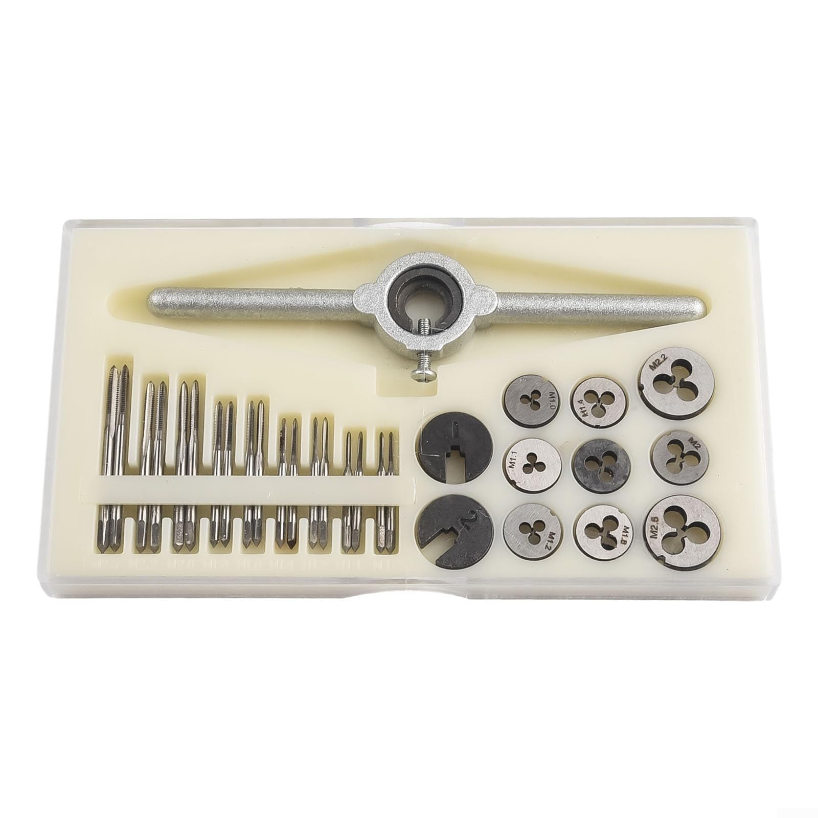 Set di 31 pezzi di maschi e matrici metrici, completo da M1 a M2.5, strumenti per filettare e filettare con accessori per chiave del rubinetto