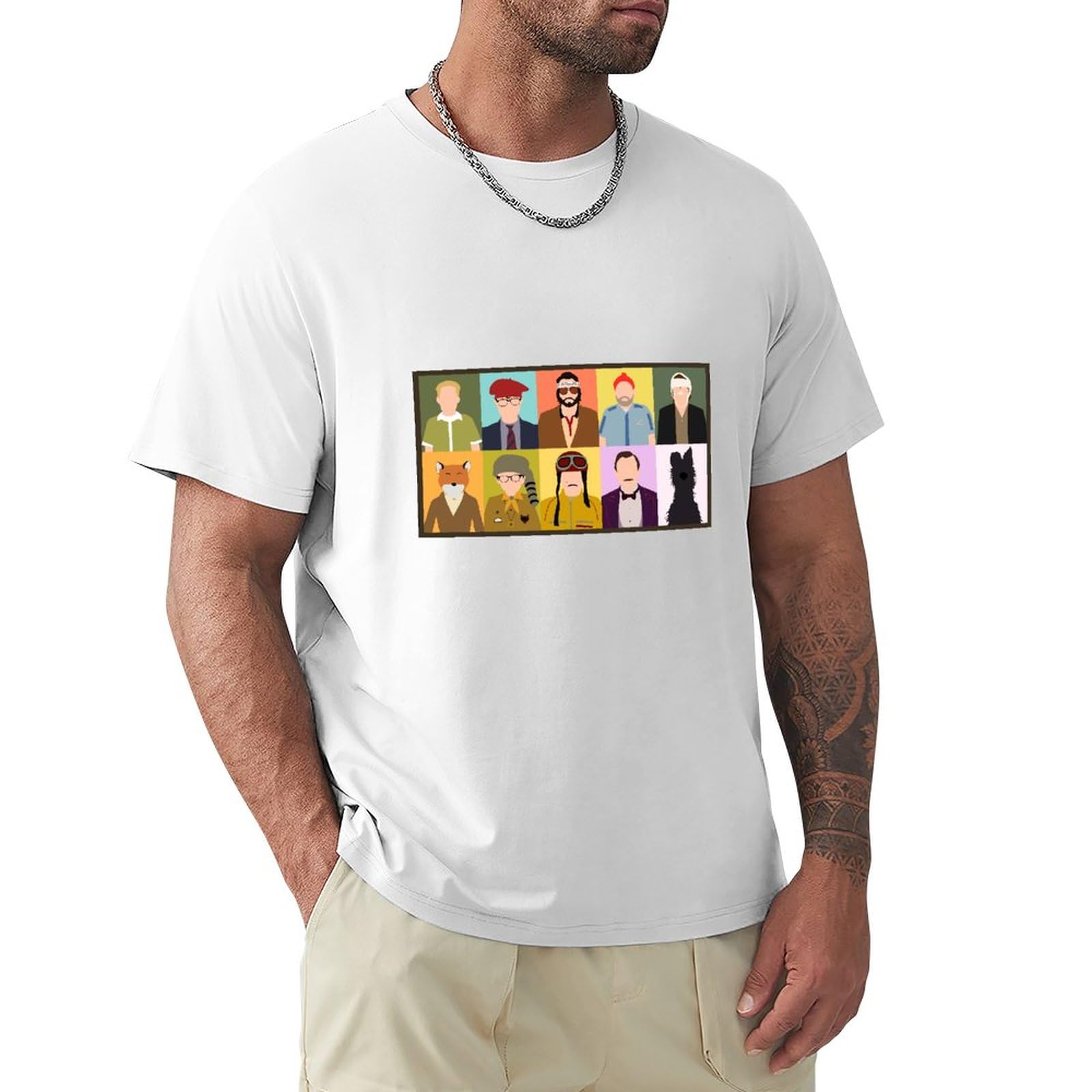 Suspension WES Anderson Characters Movies Film Manica Corta T-Shirt White L