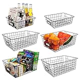 6 Pack [XXXL Large] Wire Storage Baskets with Lables, Metal Organization Bins with Handles, Pantry Organizing and Storage, for Kitchen, Fridge, Cabinets, Garage, Bathroom Countertop Organizer (Black)