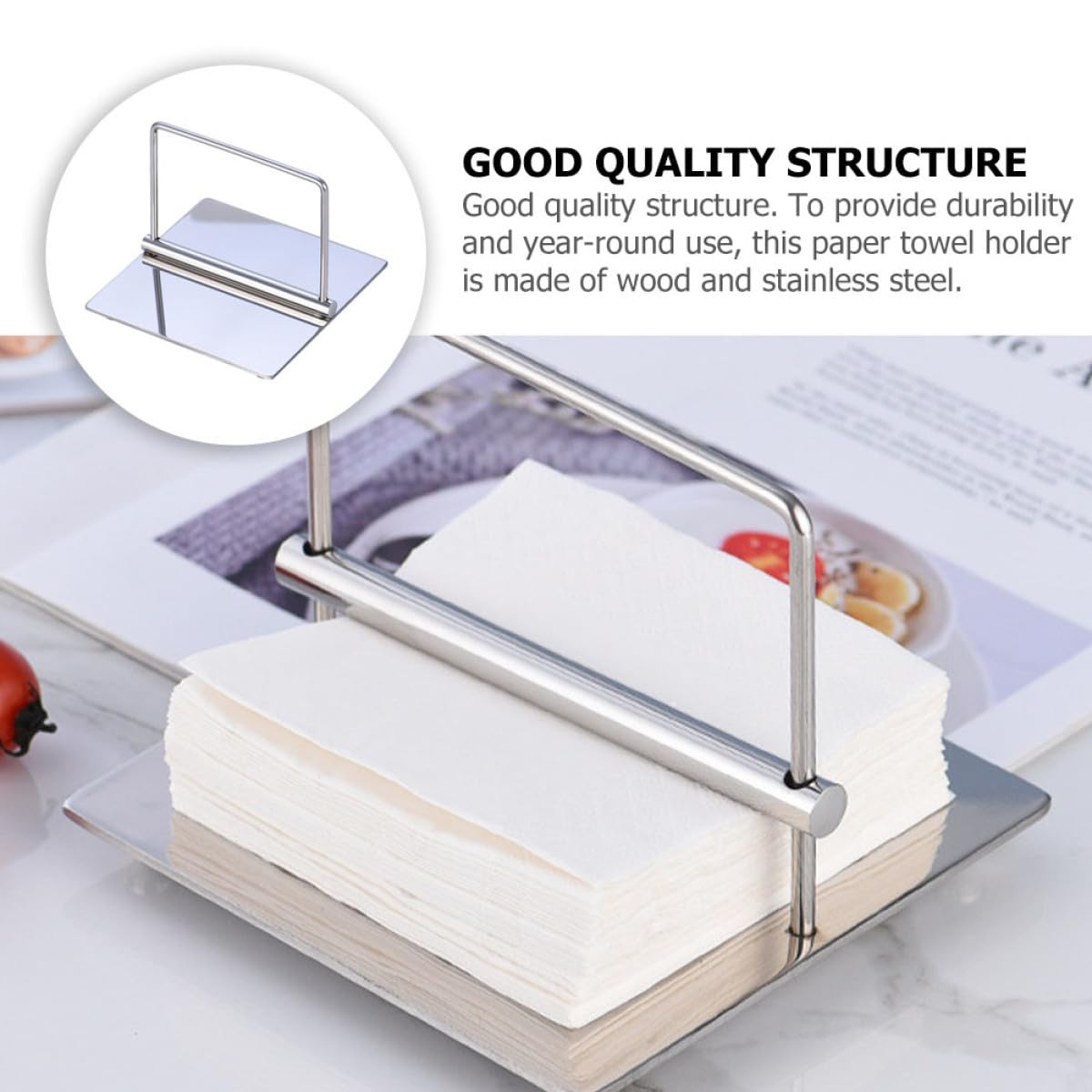BESTOYARD Servilletero Superficie Atractiva y Moderna Hogar de Acero Inoxidable Plata que Previene Deslizamientos, Adecuado para Mesa de Postres en Fiestas