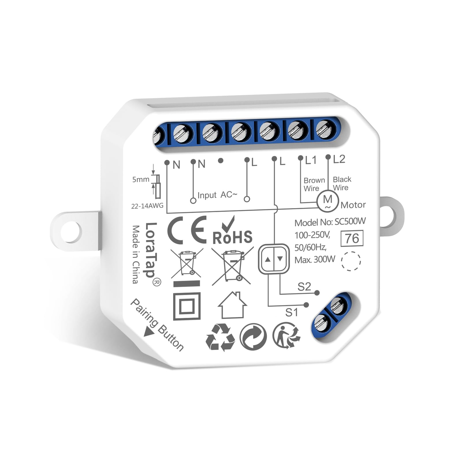 LoraTap Interruptor Persianas WiFi, Relé de Persianas Temporizador Inteligente para Cortina Eléctrica, Control Remoto por Teléfono, Compatible con Alexa y Google Home para Control de Voz, 300W