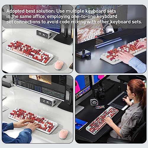 Image of Pink Wireless Keyboard and Mouse Combo, Aesthetic Retro Typewriter Style Round Key Keyboard, 2.4Ghz Wireless Cute Colorful Full Size Keyboard with Number Pad for Long Nails PC Laptop Desktop