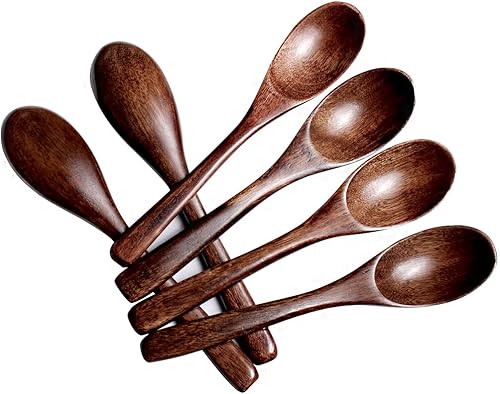 6 cucharas de madera natural de nanmu de 6 pulgadas y 5.9 in, cucharas de madera, cucharas de sopa, cucharas de servir, cucharadita de madera para