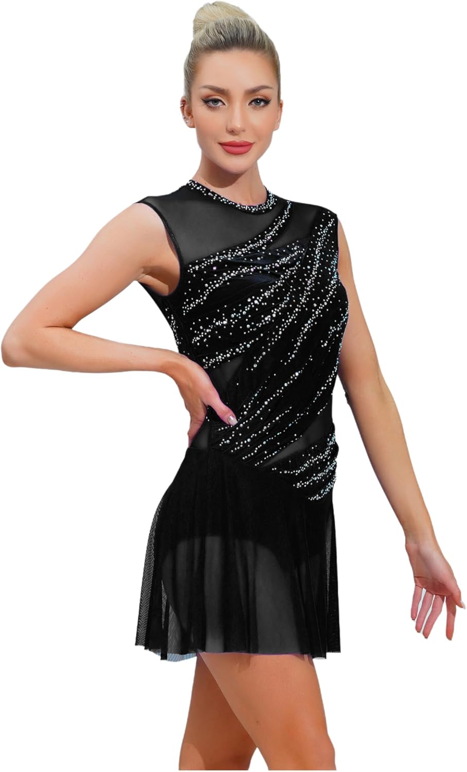 Lyrical Dance Costume for Women Rhinestone Figure Skating Dresses Sleeveless Ballet Dancewear - Image 5