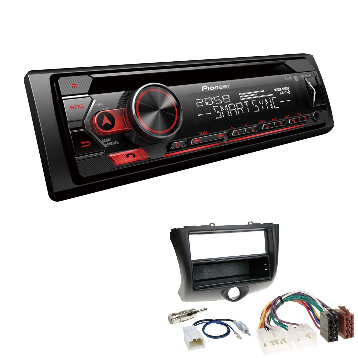 Pioneer DEH-S320BT 1-DIN Autoradio Bluetooth CD-Tuner USB Spotify inkl. Einbauset passend für Toyota Yaris Verso Facelift 2003-2005 schwarz