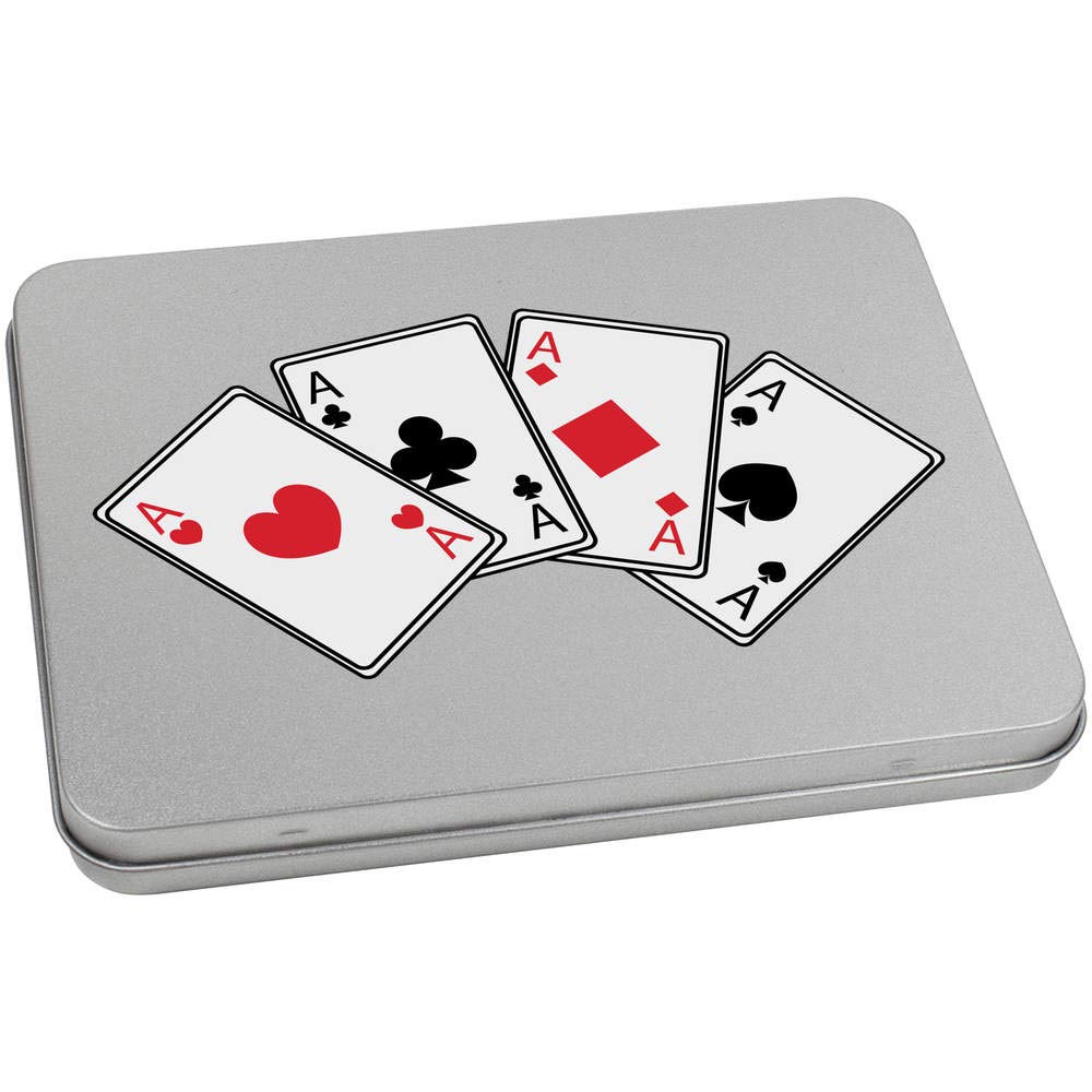 Azeeda 170mm 'Aces Playing Cards' Metal Hinged Tin/Storage Box (TT00147352)