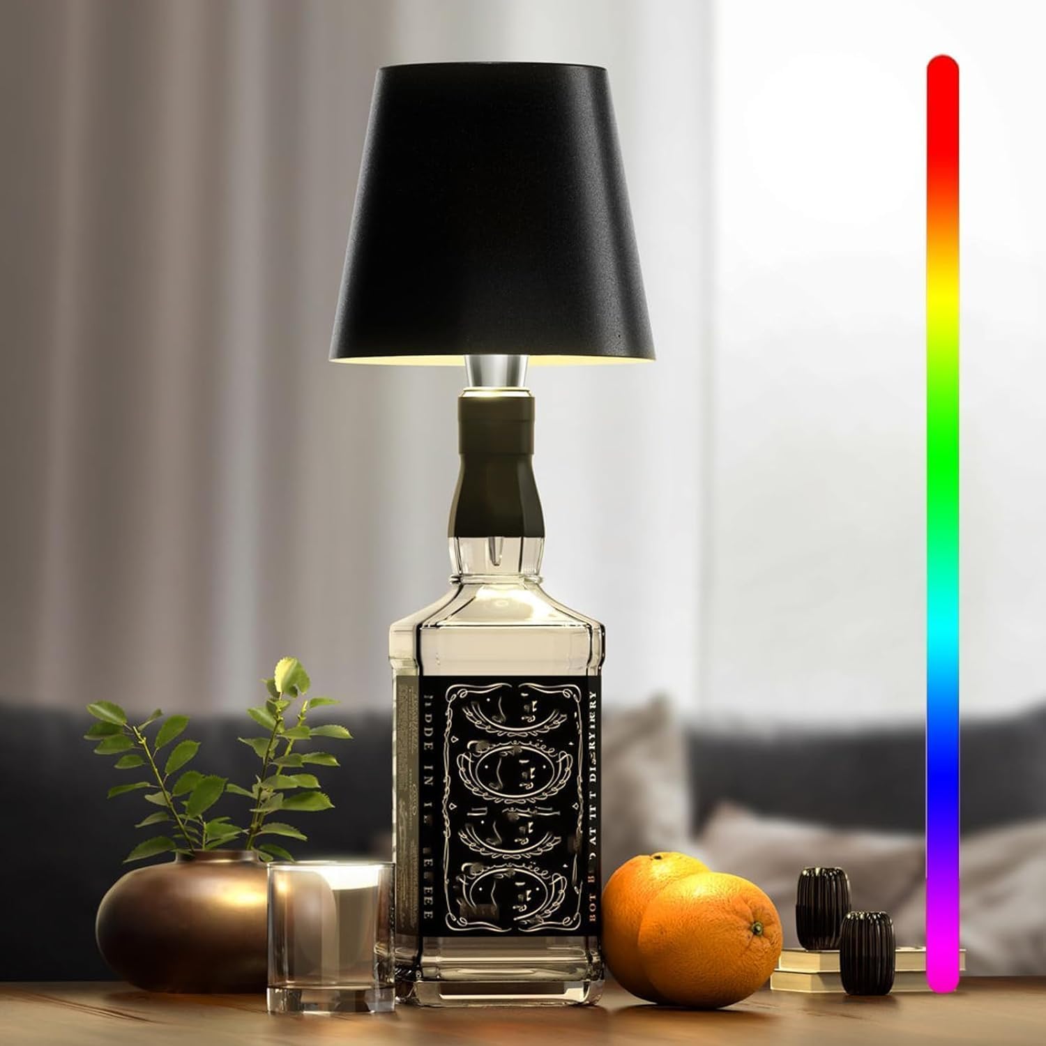 Asslye Pridola Wireless Bottle Lamp, 3 Color Stepless Dimming Pridola Bottle Lamp, Touch Control Wine Bottle Lampshade, Rechargeable Wine Bottle Lights for Bars Restaurants (Black RGB)