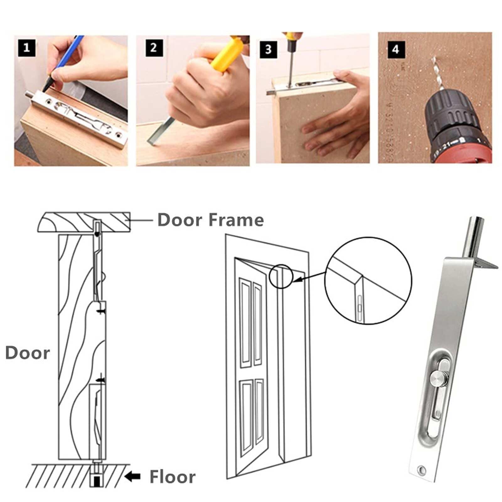 2 Pack 4 Inch Door Bolt Flush Stainless Steel Security French Door Lock Concealed Slide Bolt Latch with Installation Screws for Bathroom Internal Doors.patlock for Patio Doors - Image 4