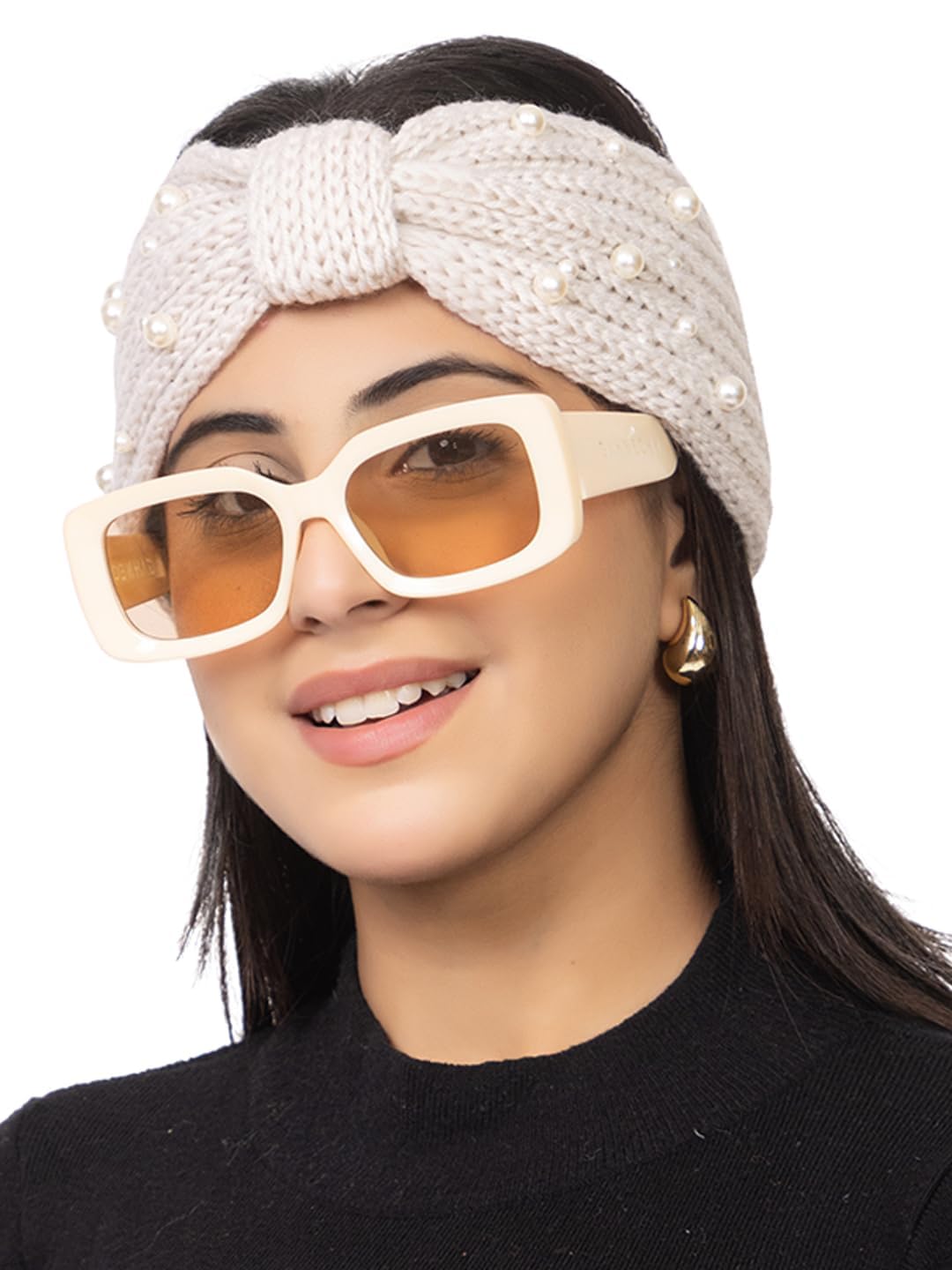 H-STYLE STORE Pearl Knitted Headband, Woolen Winter Earmuffs, White, Free Size-image-41