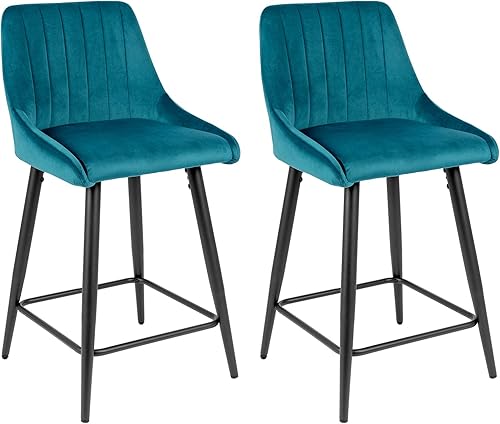 Duhome - Taburetes de bar con respaldo alto, juego de 2 sillas de bar, moderno, contemporáneo, de terciopelo gris, tapizado, taburete de bar para el