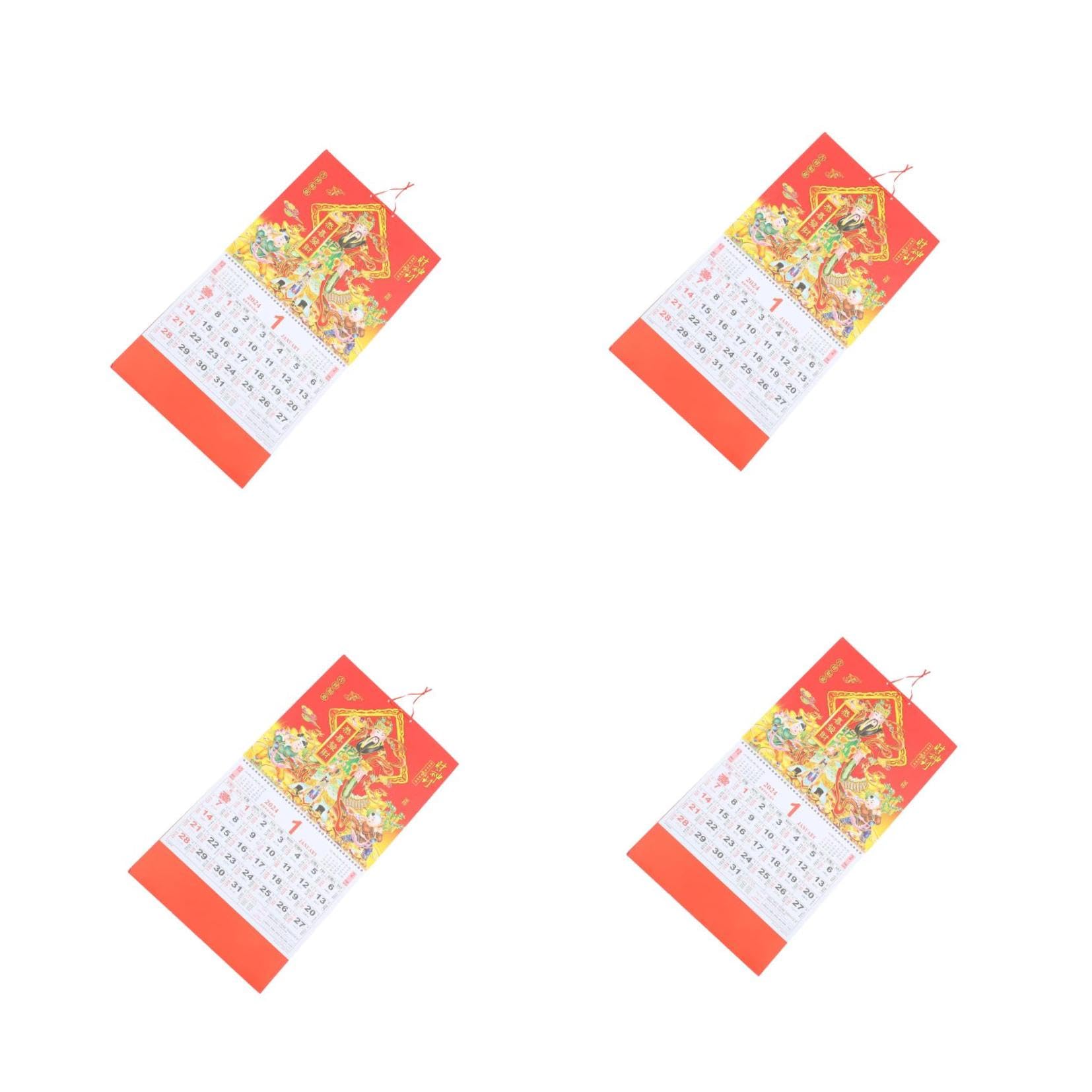VILLCASE 4stücke Chinesischer Wandkalender Im Traditionellen Stil Fünf-punkte-design Handgefertigt Für Zuhause Und Feierlichkeiten Glück Im Jahr Drachen