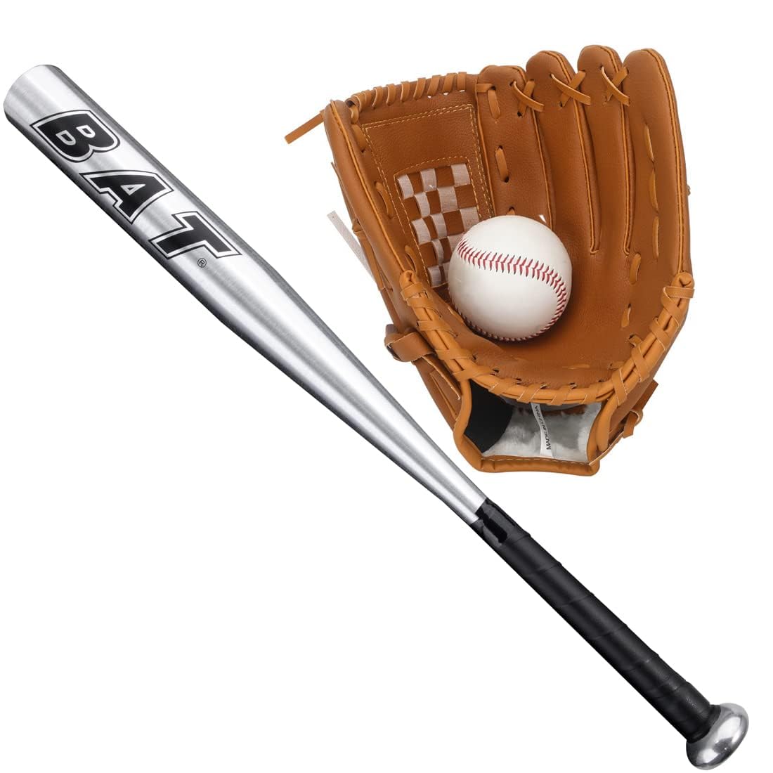 25'' (63,5 cm) Baseballschläger mit 9'' Softball Sport Schläger Handschuhe für die Linke Hand Leichtes Sporttraining Slugger Training Jugend-Erwachsenen-Outdoor-Spiel Schwarzer Balken