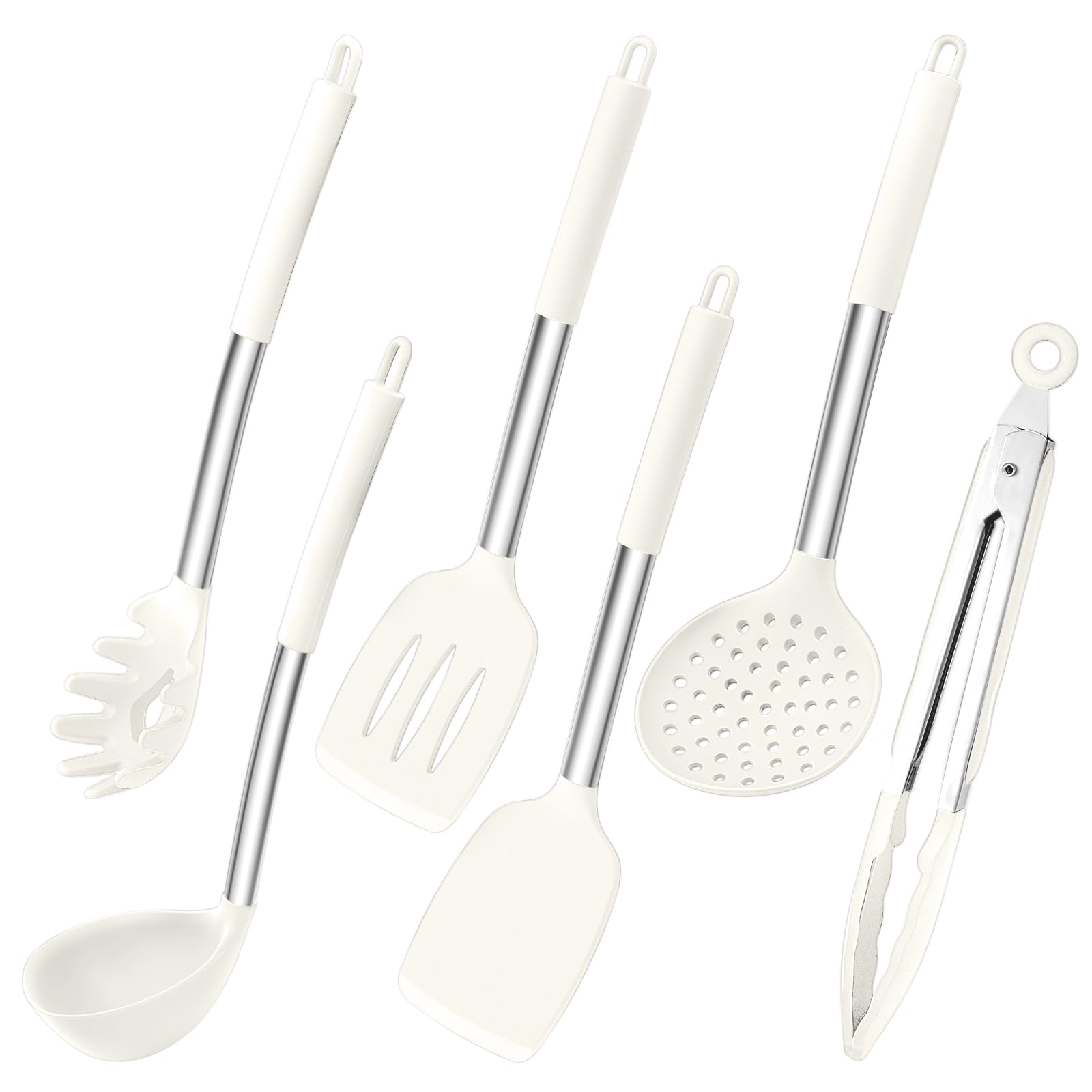 Set 6 Utensili Da Cucina In Silicione TEAMFAR - Manico Acciaio Inox, Resistente Al Calore, Bianco - Foto 3