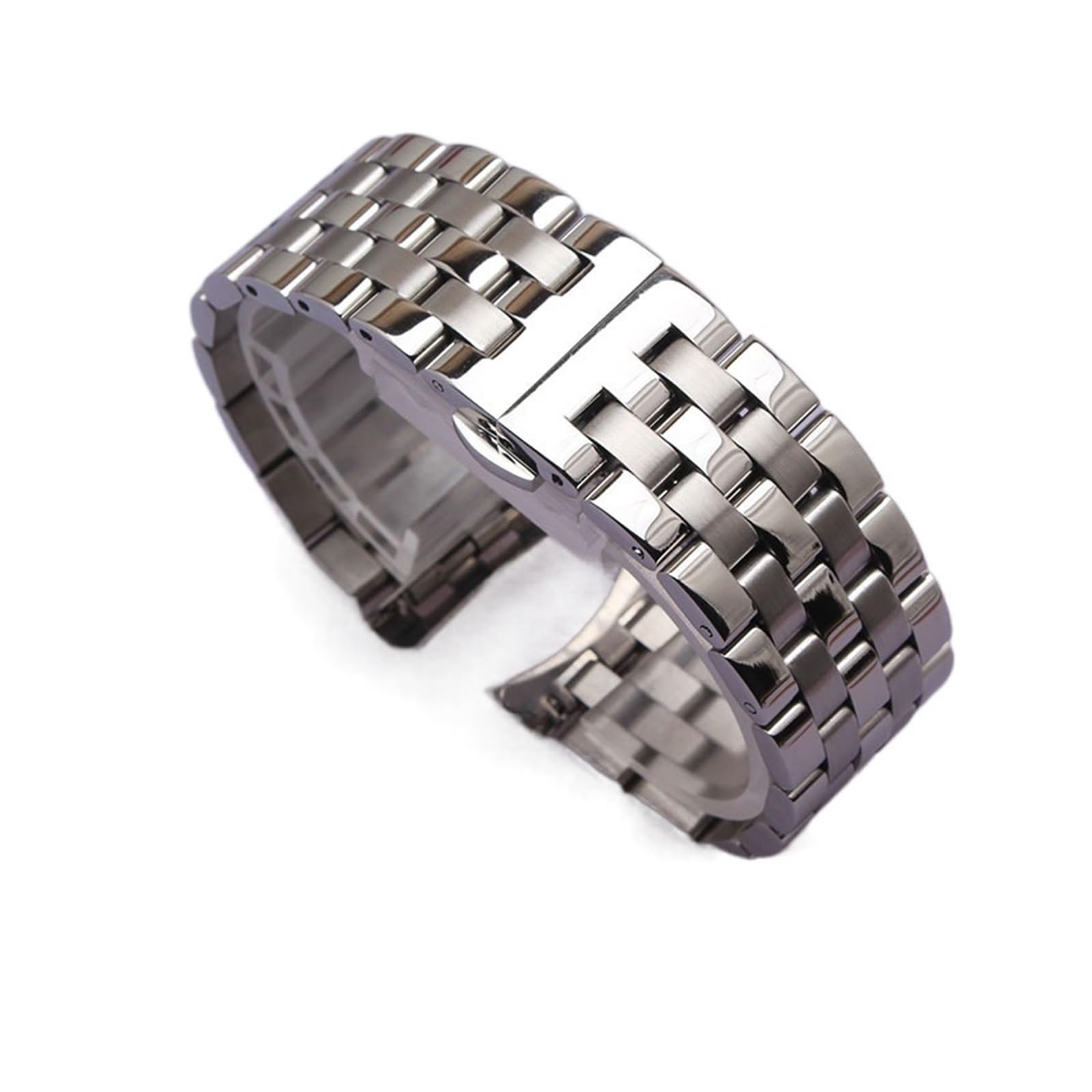 MENGKEG Correa De Reloj De Acero Inoxidable Con Extremo Curvado, Pulsera Plateada De 16mm, 18mm, 19mm, 20mm, 22mm Y 24mm, Correa De Eslabones Sólidos For Reloj For Hombre